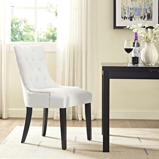 Modway MO- Regent Modern Tufted Faux Leather Upholstered with Nailhead Trim, Dining Chair, White