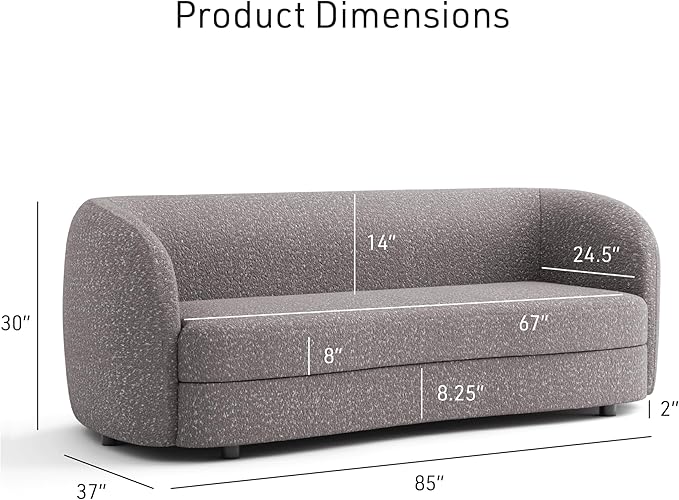 Furniture of America Nimiane Modern Boucle 2 Piece Sofa and Loveseat Set with Curved Arms and Wooden Legs, Accent Furniture Sets for Living Room, Home Office, Bedroom, Charcoal Gray