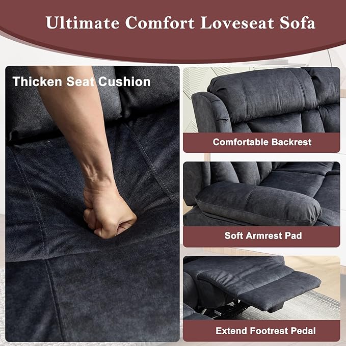 77.2" Manual Reclining Loveseat Sofa - Wall Hugger 3 Seat Loveseat Recliner with Console, Fold-Down Table and Built-in Outlets, Recliner Couch for Living Room RVs Home Theater Seating(Gray, 3 Seater)