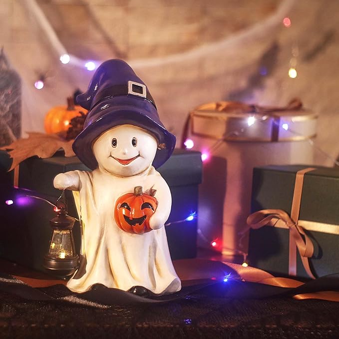 TERESA'S COLLECTIONS Halloween Decorations, Ghost Decor, Medium Ghost with Solar Light, Waterproof Resin Halloween Decor, Party Gifts Indoor/Outdoor