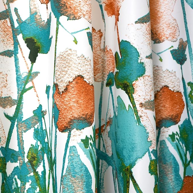 Lush Decor Zuri Flora Room Darkening Window Curtain Panels Pair 52" W x 84" L Turquoise & Orange - Room Darkening Curtains for Bedroom - Floral Curtains