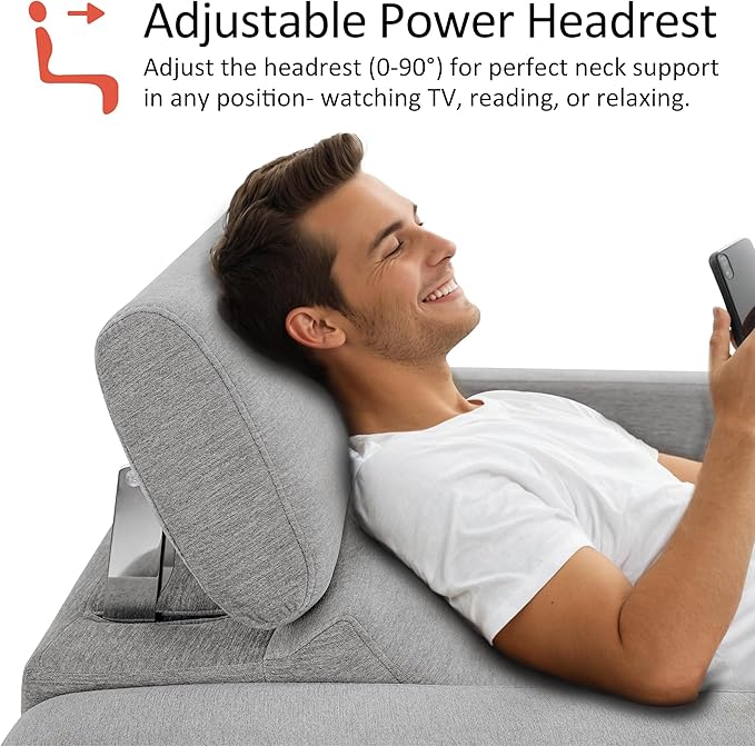 MCombo 88.6'' Reclining Sofa, Wall Hugger Power Recliner Sofa with Adjustable Headrest, USB A & C Charge Ports, Wood Legs, for Living Room (Fabric, HL198M3) (Grey, 3-Seater)