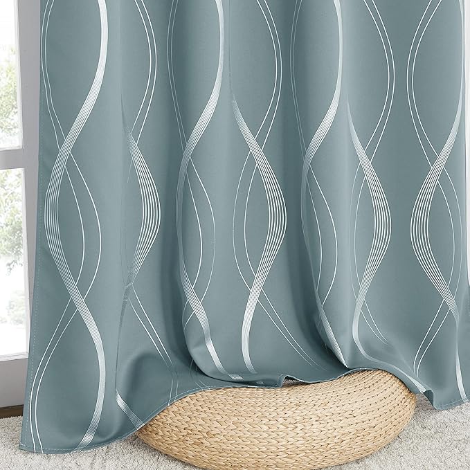 NICETOWN Room Darkening Curtains for Living Room, Stormy Sea, 2 PCs, 52 inch by 84 inch, Easy Care Solid Thermal Insulated Grommet Room Darkening Curtains/Panels/Drapes for Bedroom Decoration