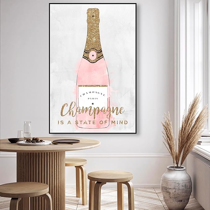 The Oliver Gal Artist Co. Drinks and Spirits Wall Art Framed Canvas Prints 'Champagne Mind Glitter' Champagne
