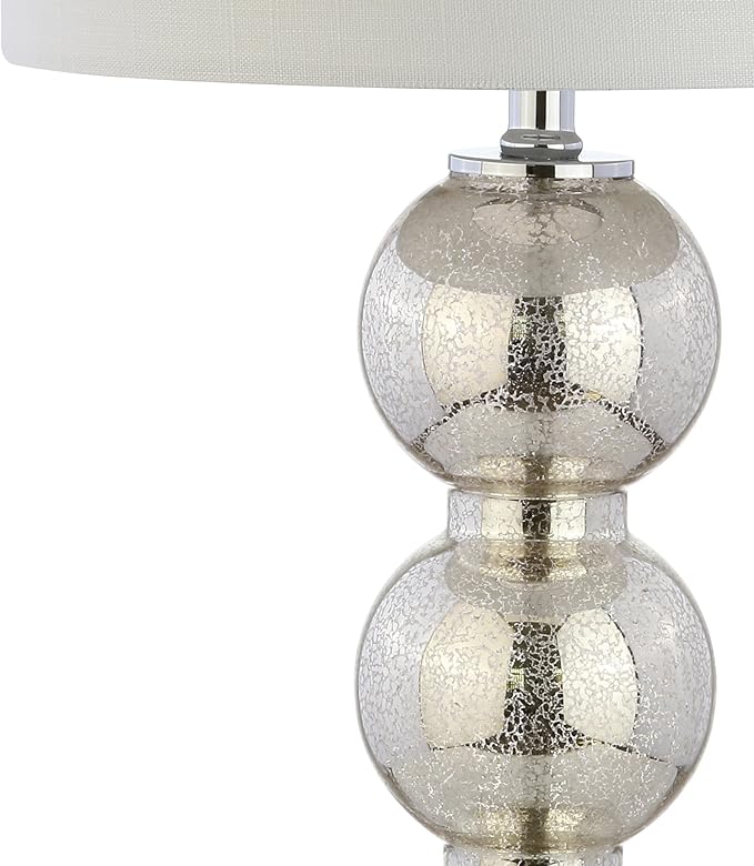 JONATHAN Y 27" Mercury Silver/Chrome Triple-Sphere Glass Table Lamp Set of 2, Bedside, White Linen Shade, Modern Table Lamps for Living Room, Bedroom, Office, LED Bulbs Included (JYL1070B-SET2)
