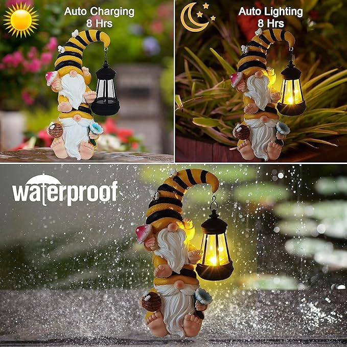 Garden Gnomes Outdoor Statue with Led Lantern Outdoor Decor Waterproof for Yard,Patio,Lawn,Gnome Gifts for Women,Mom,Gnomes Decorations for Yard