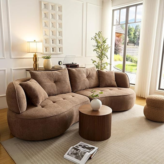 109" Sectional Curved Sofa, Boucle Fabric Upholstered Modern Couch, Oversized 3 Seater Minimalist Comfy Modular Deep Seat Sofas Set for Living Room, Home Office, Bedroom, Apartment, Camel