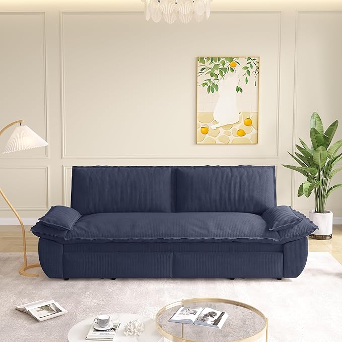 KEIKI 73.2" Queen Convertible Sofa Bed, 3-in-1 Pull Out Sleeper Couch with Compact Design, Corduroy Futon Loveseat Sofa for RV Camper Apartment Small Space Flexible Furniture Solution