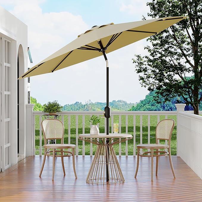 Garvee Patio Umbrella 10 ft, Table Umbrella Outdoor Patio UV Protection with Crank Lift & Push Button Tilt, 8 Sturdy Ribs for Yard, Deck, Pool - Beige