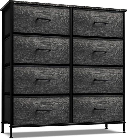 Sorbus Dresser with 8 Faux Wood Drawers - Chest Organizer Unit with Steel Frame Wood Top & Handle Easy Pull Fabric Bins for Clothes - Storage Furniture for Bedroom, Hallway, Living Room & Closet