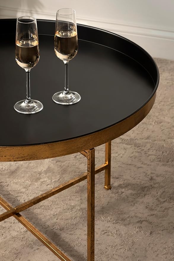 Kate and Laurel Celia Modern Round Coffee Table, 28 x 28 x 19, Black and Gold, Coffee Table for Living Room Decor, Storage, and Display