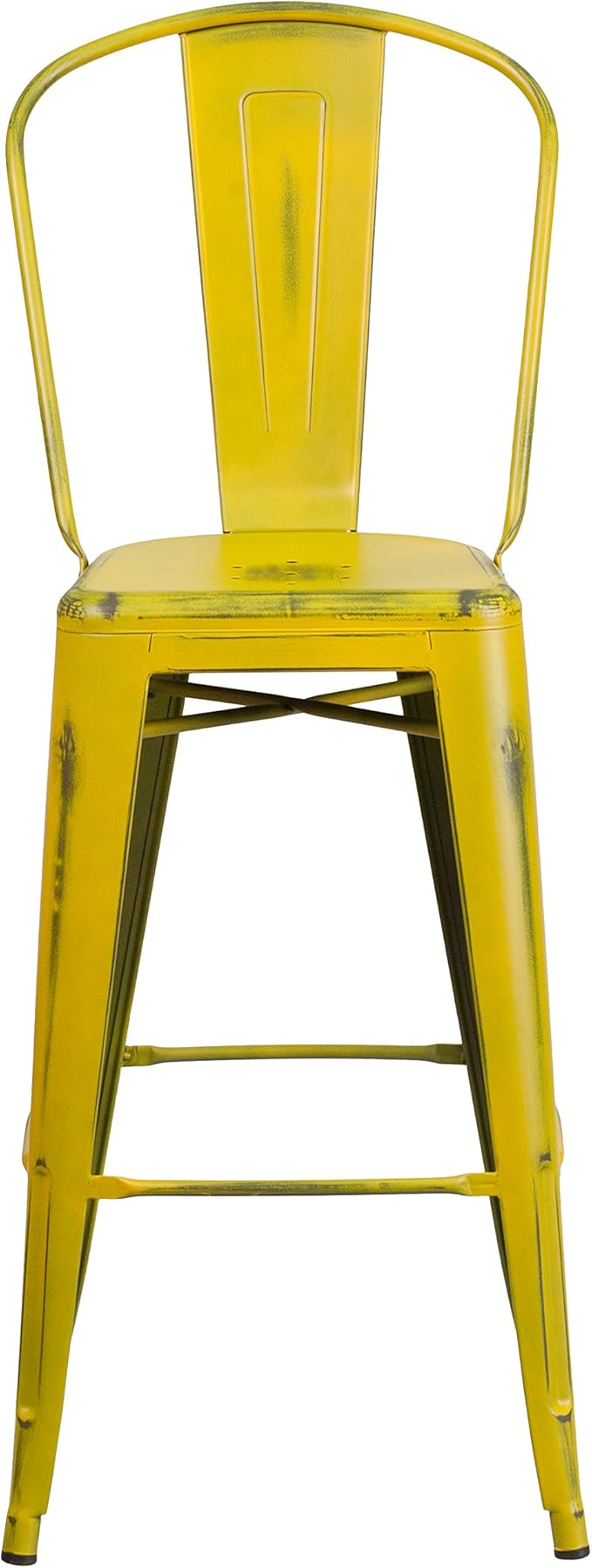 Flash Furniture Commercial Grade 30" High Distressed Yellow Metal Indoor-Outdoor Barstool with Back