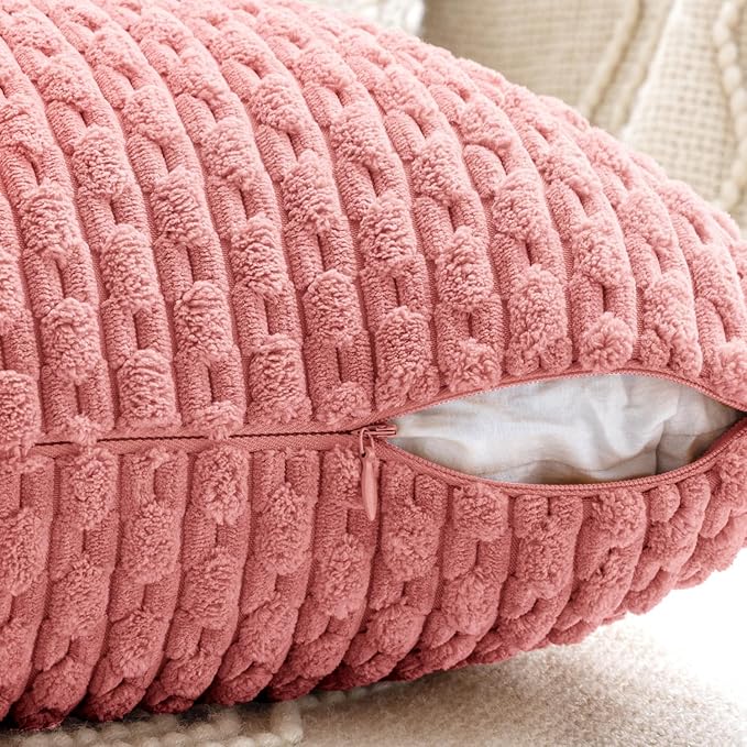 MIULEE Aesthetic Pink Decorative Throw Pillow Covers for Couch Living Room 20x20 Inch Set of 4 Cute Soft Cushion Covers Corduroy Pillowcases Spring Coquette Room Decor for Bed Sofa Room, Blush Rose