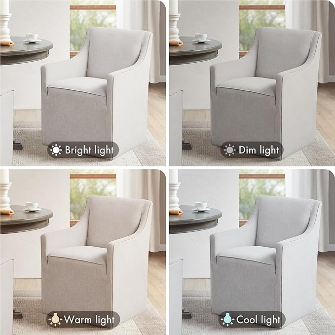 Madison Park Charlotte Dining Chair with Hidden Casters, Accent Chair 20" Thick Seat Cushion, Upholstered, Padded, Modern Farmhouse Dining Chair Side Chair, Fully Assembled Chair 34" H Grey