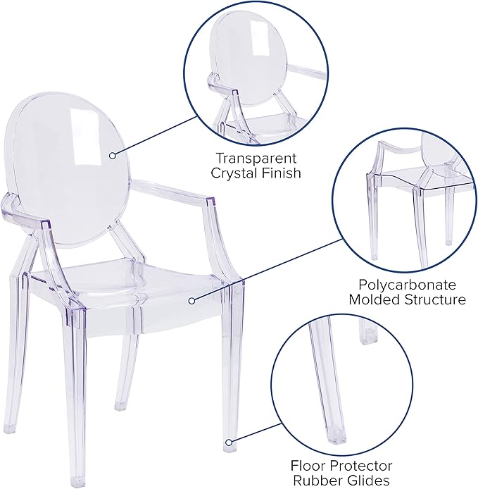 Flash Furniture Max 4 Pack Indoor-Outdoor Ghost Chair with Arms in Transparent Crystal