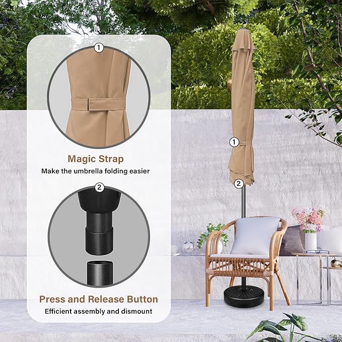 YSSOA 2 Pack 9' Patio Umbrella Outdoor Table Market Yard Umbrella with 8 Sturdy Ribs, Tan-2 Pack