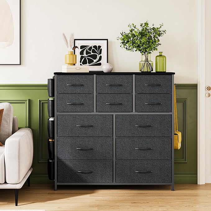 GarveeHome 12 Drawer Dresser for Bedroom, Fabric Dressers & Chests of Drawers with Side Pockets, Chest of Drawers for Closet, Living Room, Closet, Hallway