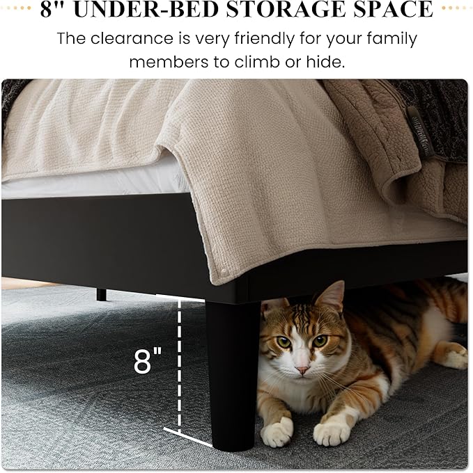 SHA CERLIN Queen Size Velvet Bed Frame with Vertical Channel Tufted Wingback Headboard, Upholstered Platform Bed with Wood Slats, No Box Spring Needed, Easy Assembly, Black