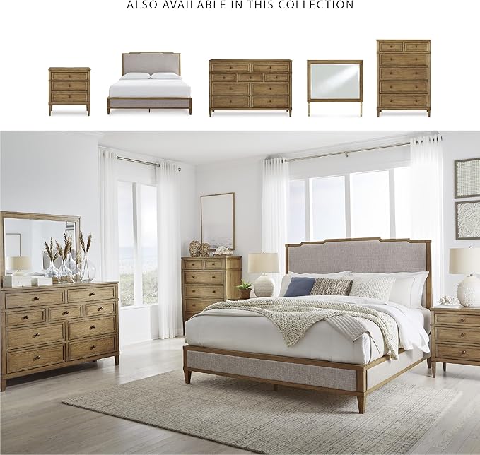 Signature Design by Ashley Sharlance Casual 3-Drawer Nightstand with Felt-Lined Top Drawer, Power Supply and USB Ports for Bedroom, Light Brown