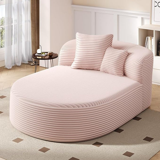 51.6-Inch Fluffy Corduroy Boneless Sleeper Daybed Oversized Single Recliner Foam Cloud Lounge Chaise,Floor Cloud Sofa Chaise W/2 Toss Pillows for Bedroom Living Room