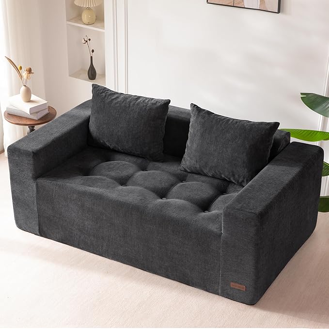MAXYOYO Modular Sofa Couch, 61" Loveseat Boneless Cloud Couch with Deep Seat, Chenille Upholstered Living Room Sleeper Sofa Chair for Living Room, No Assembly Required, Dark Grey