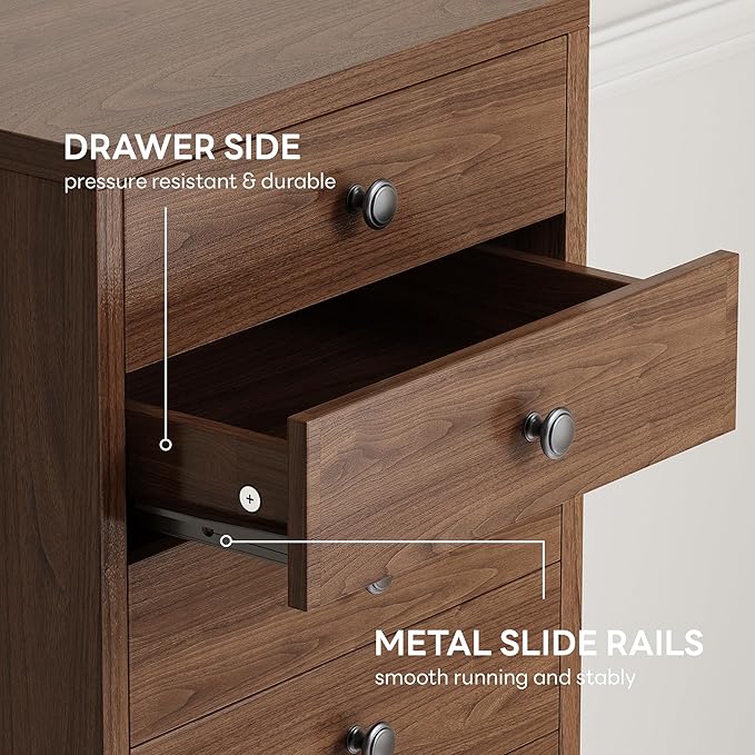 LIKIMIO Tall Dresser, Small Dressers with 8 Storage Drawers, Chest of Drawers for Organizing, Tall Narrow Dresser for Bedroom, Walnut