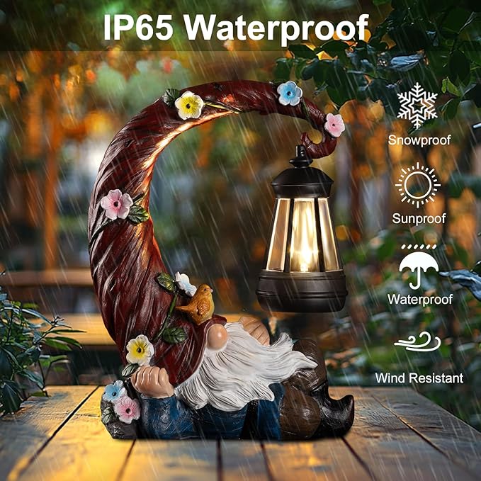 Garden Gnomes Outdoor Statue with Solar Light, Waterproof Resin Gnome Decor, Funny Garden Sculptures for Patio Lawn Yard, Mom Gifts for Mother’s Day Housewarming