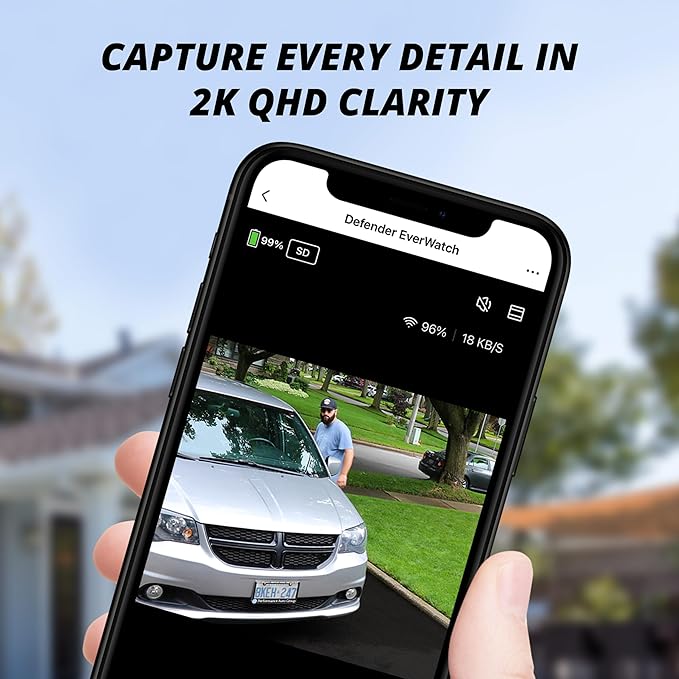 Defender Solar Powered 4K/8MP AI Everwatch Wireless Outdoor Security Camera, Battery Powered, AI Tracking, Color Night Vision, Spotlight/Siren, IP66 Rated, Two-Way Talk, Works w/Empower App