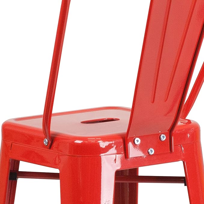 Flash Furniture Commercial Grade 30" High Red Metal Indoor-Outdoor Barstool with Removable Back