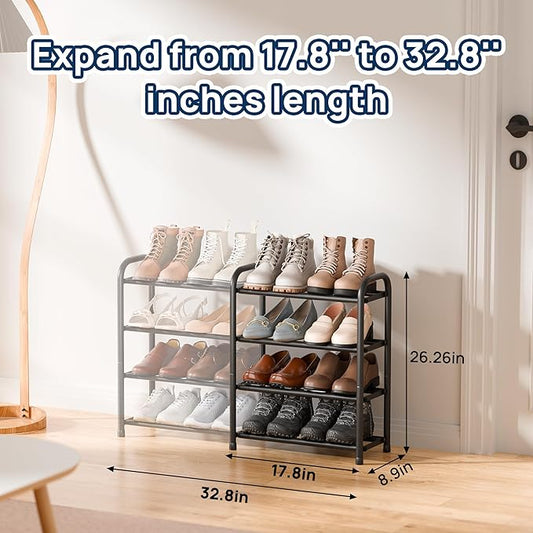 ENJOYBASICS Expandable Shoe Rack, 4 Tier Adjustable Shoe Organizer Shelf for Closet, Black Metal Free Standing Shoe Rack Storage for Small Space, Entryway