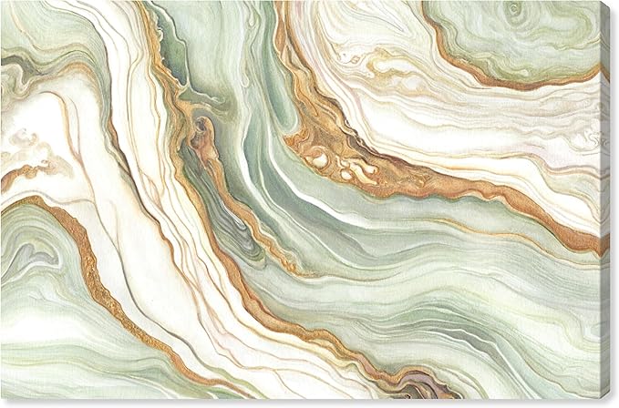 Art Remedy Green And Gold Gallery Wrapped Mineral, Agate & Geode 1 Piece Canvas Wall Art, 15" x 10", Gallery Wrapped