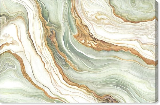 Art Remedy Green And Gold Gallery Wrapped Mineral, Agate & Geode 1 Piece Canvas Wall Art, 54" x 36", Gallery Wrapped