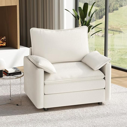 Vesgantti 40" Single Seat Sofa, Comfy Cloud Couch Deep Seat Upholstered Couch Chenille Modern Sofa with Armrest Pillow, Easy Assembly for Living Room, Bedroom and Apartment, Snow White | Sink-in Comfort, Height Adjustable, Easy Rearrangement, Extra-dee...