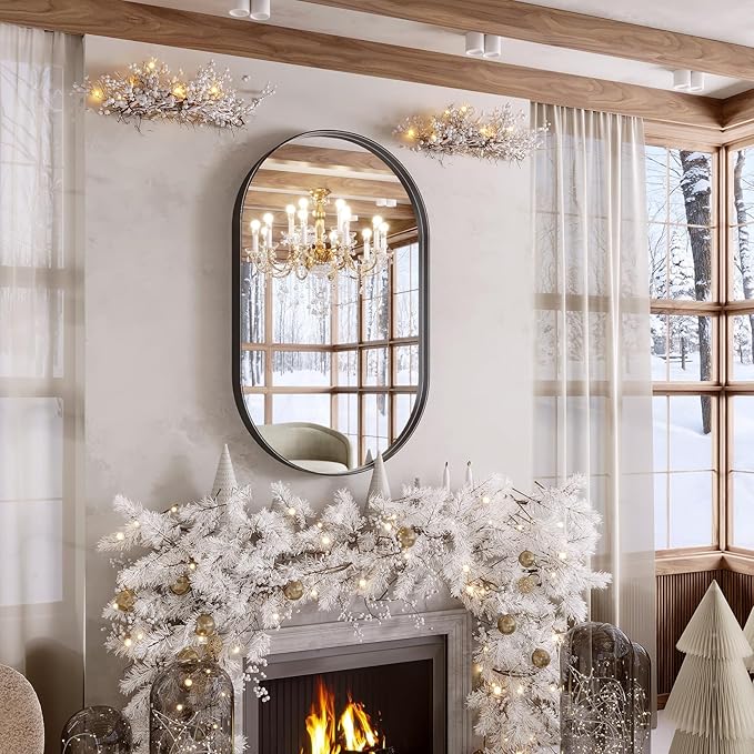 Black Oval Mirror for Bathroom, 24 x 32 Inch Oval Bathroom Vanity Mirror for Wall, Wall Mounted Metal Frame Mirror for Bedroom Living Room Entryway, Wall Decor, Hangs Horizontal or Vertical