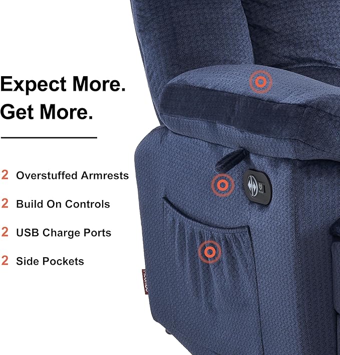 MCombo 58.7" Zero Gravity Power Loveseat Recliner with Heat and Vibration Massage, Reclining Loveseat Sofa with USB Ports for Living Room, Fabric 6237 (Navy Blue)