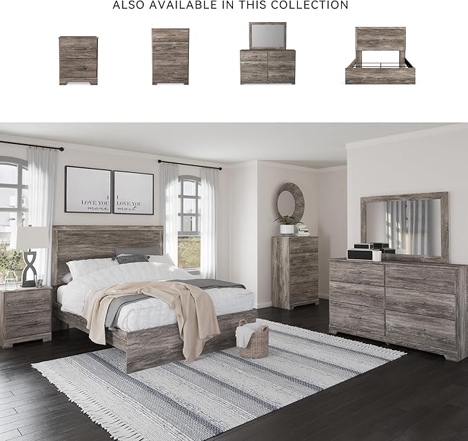Signature Design by Ashley Ralinksi Vintage Queen Panel Bed with Metal Slats, Foundation or Box Spring Needed, Gray