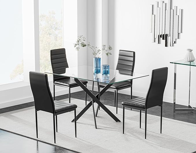 Tempered Glass Dining Table with Black Metal Legs, 47" Modern Rectangular Kitchen Table for Dining Room Kitchen (47.24" * 31.5", Black)