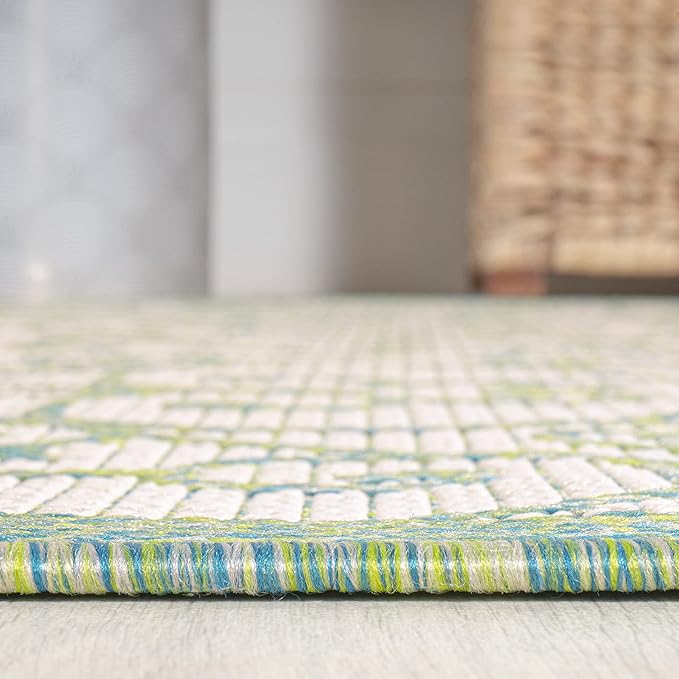 JONATHAN Y Vintage Filigree Indoor Outdoor Runner Rug 2X10 Cream/Green, Madrid Textured Weave for Backyard, Patio, Porch, Easy-Cleaning, High Traffic, Pet-Friendly, Non-Shedding (SMB107J-210)
