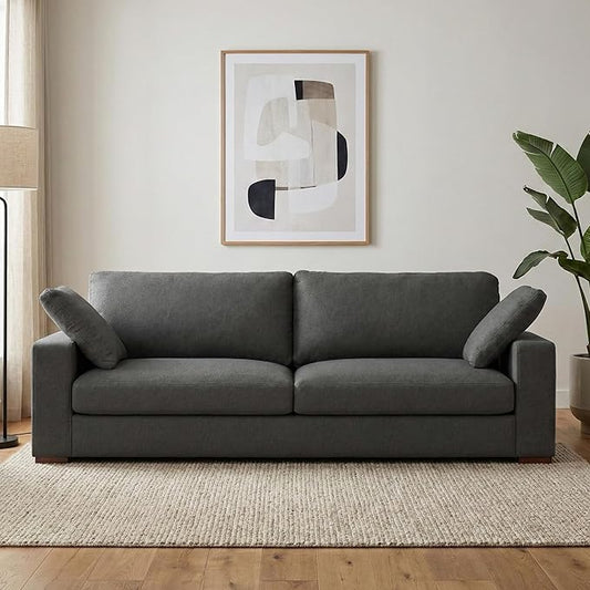SIMPLIHOME Charlie Sofa in 100% Recycled Polyester Tightly Woven Performance Fabric, Pebble Grey, 96-inches Wide, Handcrafted Contemporary Style Sofa for Living Room or Couch for Family Room