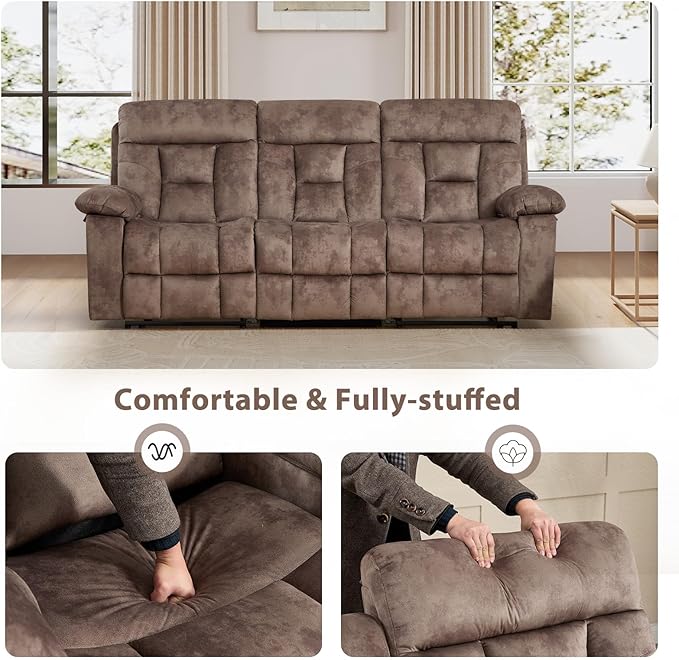 EBELLO 2 Piece Reclining Living Room Set, Soft Fabric Recliner Sofa Furniture Set, Included Power Lift Recliner Chair with Massage and Heat and 3 Seat Sofa, Brown