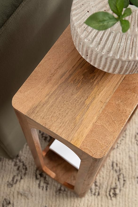 Kate and Laurel Dahl Modern Slatted Wooden Slim Side Table; 16 x 8 x 24; Natural Wood; Transitional Wood Narrow End Table for Use as Living Room Plant Stand or Small Bedroom Nightstand