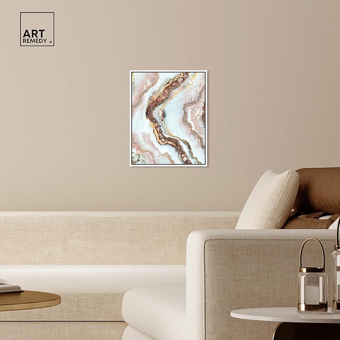 Art Remedy Blush Geode Framed Mineral, Agate & Geode 1 Piece Canvas Wall Art, 17" x 21", White Frame