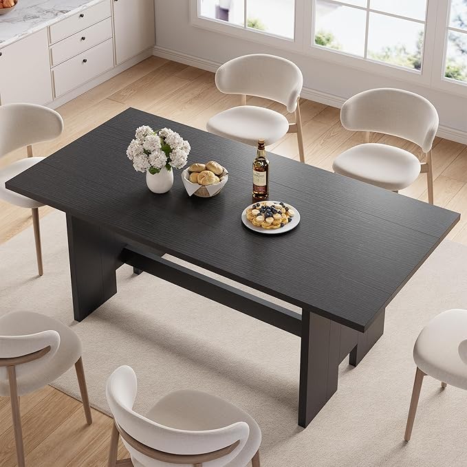 63" Folding Dining Table for 4-6, Modern Dining Room Table with Large Foldable Tabletop, Wood Folding Table with Foldable Legs, Dinner Tables for Kitchen Dining Room (Black)