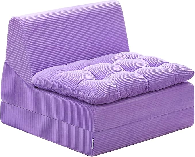 Hobestluk Sofa Couch Folding Sofa Bed Comfy Floor Lounger Convertible Sofa with Removable Cushion Couches for Small Spaces Foldable Mattress for Living Room Bedroom or Office (Cordury Purple, Large)