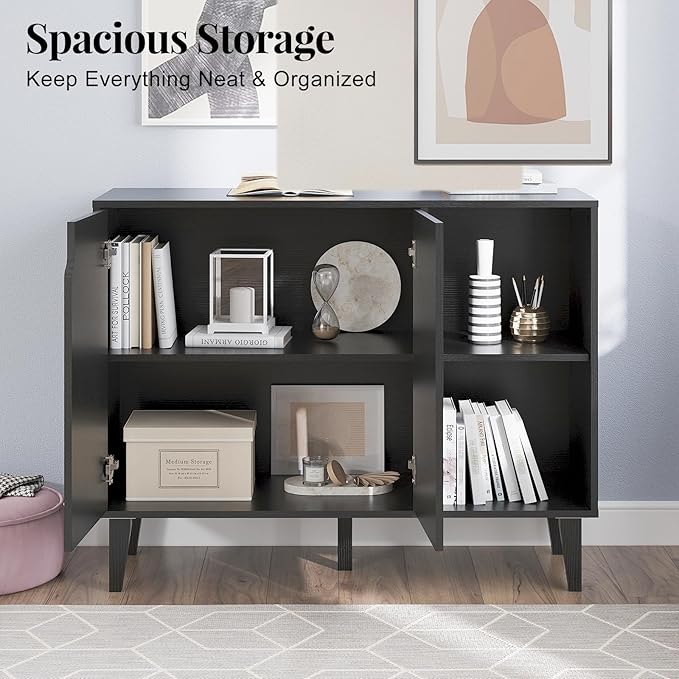 Panana Kitchen Buffet Cabinet Storage Sideboard with 2 Doors 2 Shelves, 41.8" L x 15" W x 32.5" H (Black)
