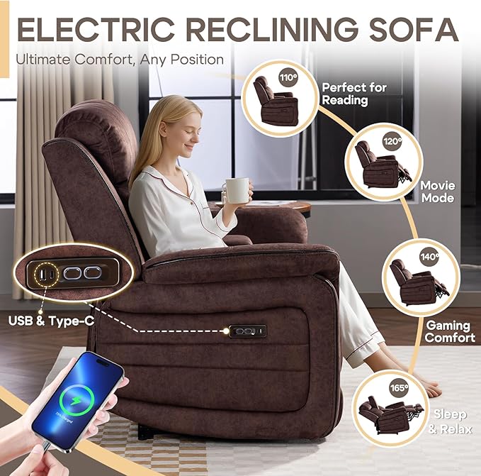 Zero Gravity Power Reclining Loveseat Sofa with Adjustable Headrests, Power Loveseat Recliner with Console, Electric 2-Seater Recliner Couch with Charging Port for Living Room (Velvet, Brown)