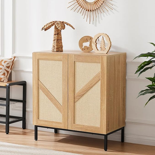 Mericonia Buffet Cabinet with Storage, Sideboards 2 Doors with Metal Base and Adjustable Shelf for Kitchen, Coffee Bar, Entryway, Hallway,Living Room (2 Door Buffet Cabinet, Rattan-Natural 2.0)