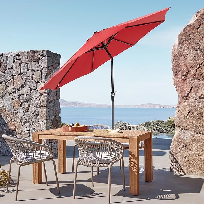 OLIXIS Patio Umbrella with Tilt and Crank Button & Sturdy Ribs Waterproof, Patio Table Umbrella Perfect for Poolside, Terrace, Beach and Outdoor Restaurant
