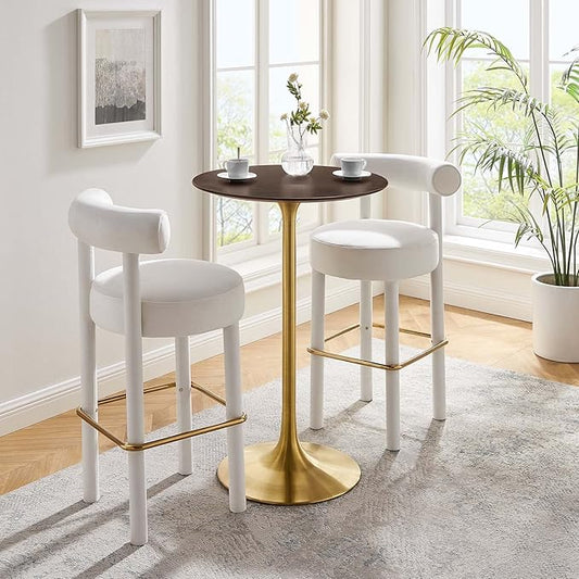 Modway Lippa Round 28" Cherry Walnut Wood Grain Mid-Century Modern Bar Table in Gold Cherry Walnut