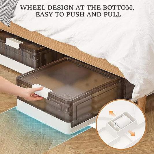 Under Bed Storage Containers - 2Pack, Stackable Under Bed Rolling Storage Plastic Containers, 13.5Gal Storage Bins with Wheels, Multi-purpose Storage Bins with Lids for Clothes, Shoes, And Duvets